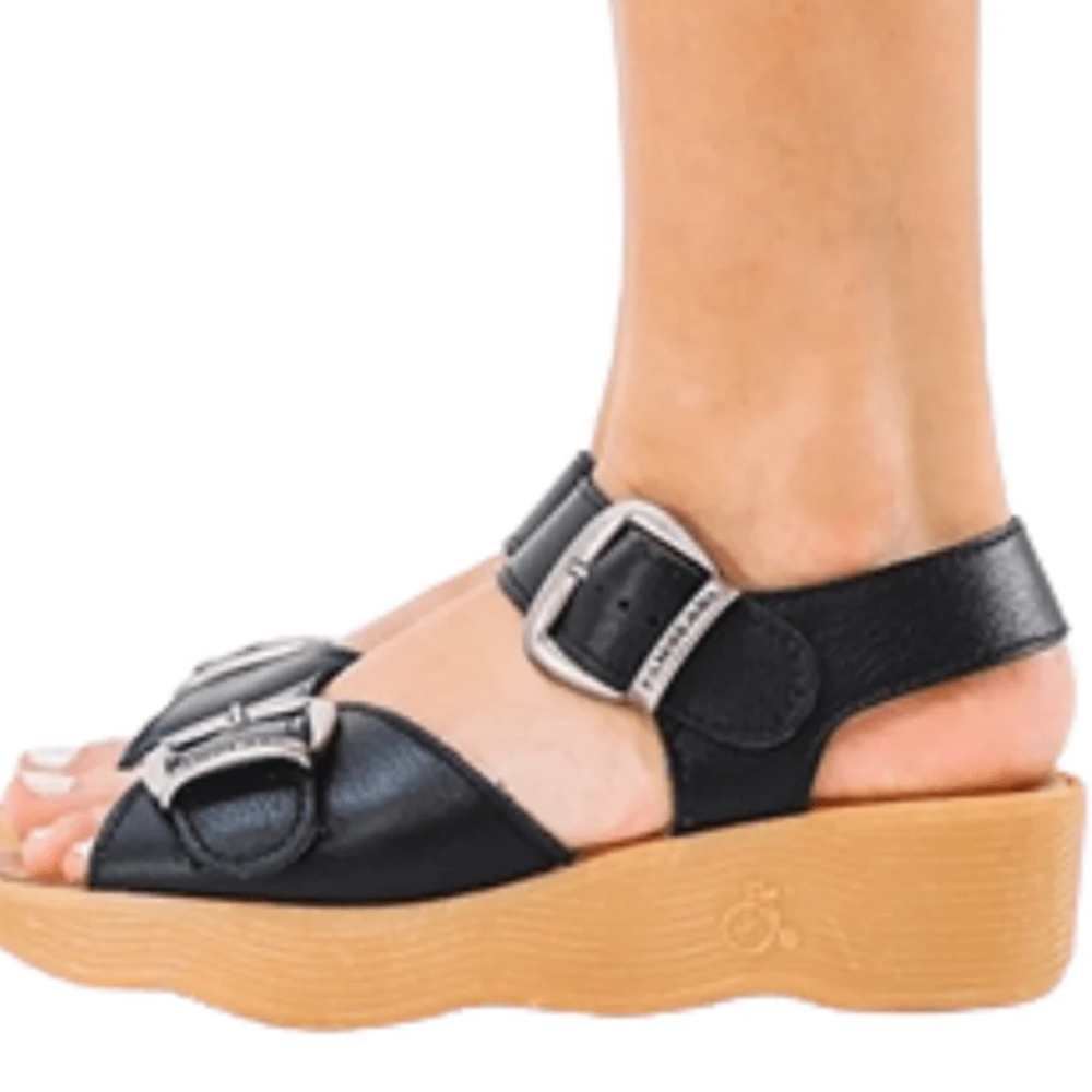 Famolare 'Double Play' Wedge Sandals- Black, Size 9, New w/out Box